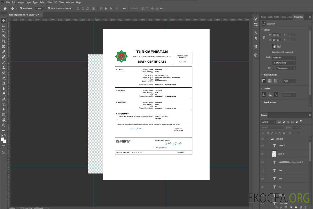 Acte d'état civil du Turkménistan, modèle Word et PDF template Acte d'état civil du Turkménistan, modèle Word et PDF template